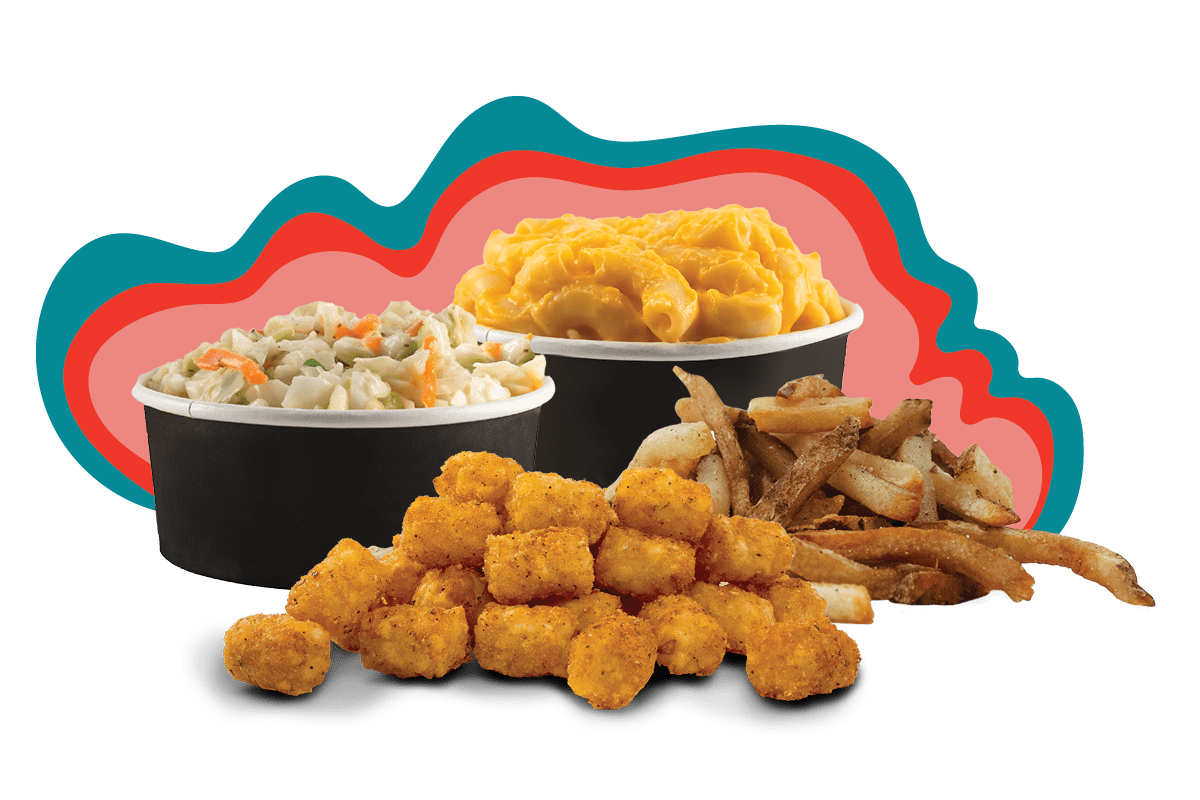 side shows: small fries, tots, mac & cheese and coleslaw